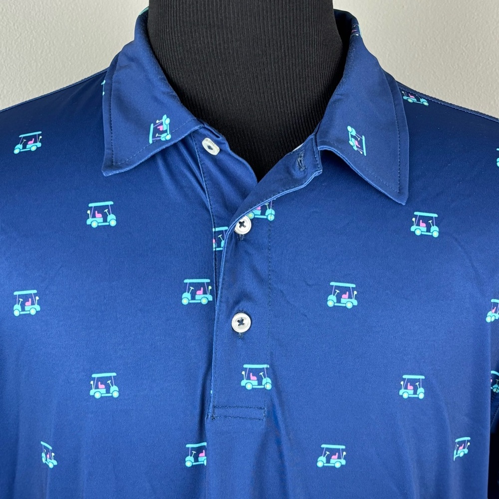 Chubbies Polo Shirt Men's Large L Golf Cart Logo All Over Print Performance Blue - Picture 2 of 6
